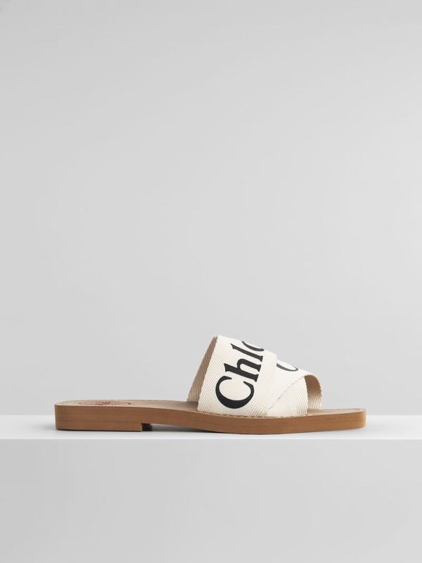 Chloé Sandalias Mujer Mule Blancas Algodón Canvas INKF64130